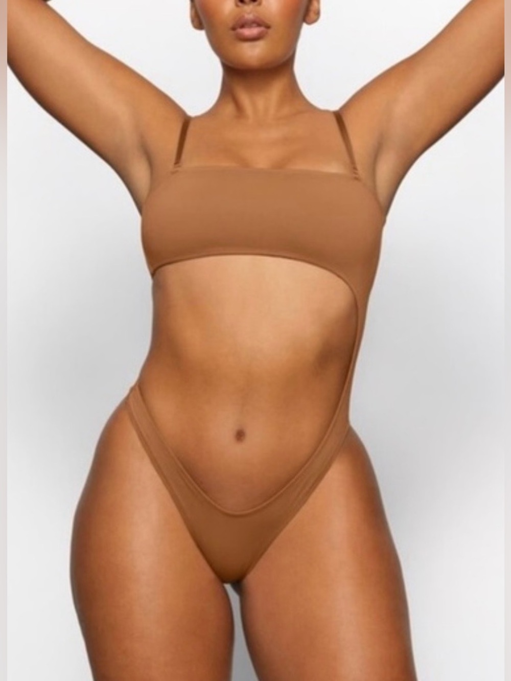 Skims NWT Strapless Monokini Square Neck High-Cut Bikini One Piece Ochre Tan L